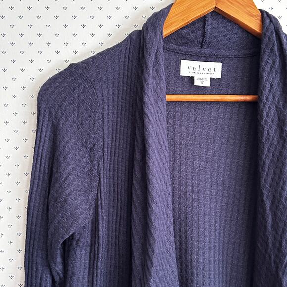 Velvet by Graham and Spencer Bertha Cardigan S NWT Waffle Drape Front Blue - Picture 9 of 9